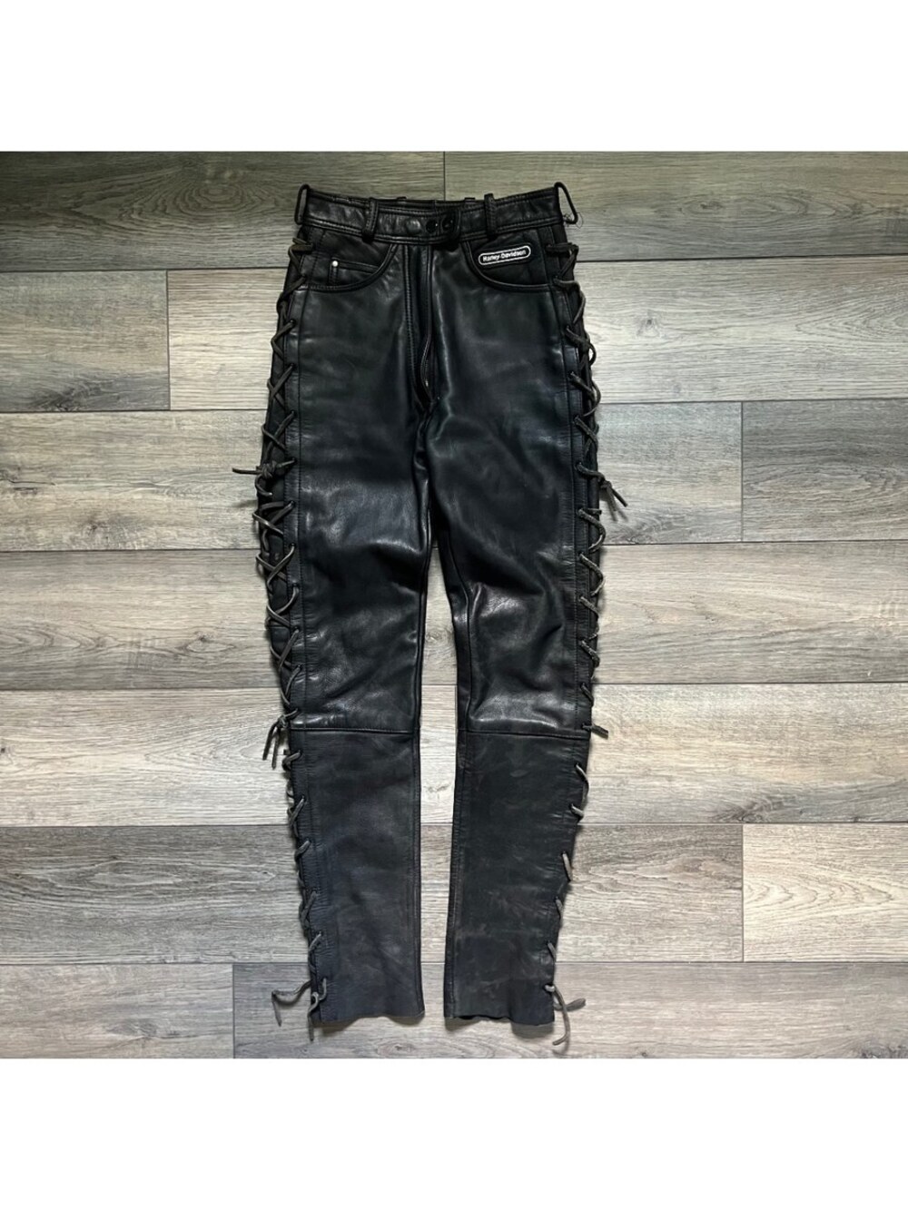 Vintage Harley-Davidson Women's 8 Leather Lace Up Motorcycle Pants Black